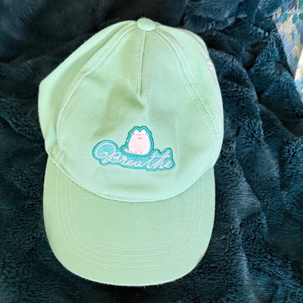 Mint Green  Pusheen Cat ‘Breathe' Embroidered Baseball Cap